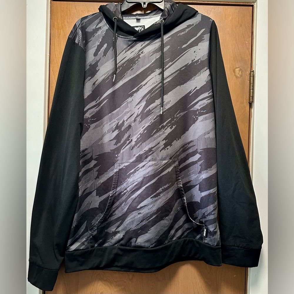 Men’s Sleefs Hooded Sweatshirt Black Gray Stripe Athletic (602)